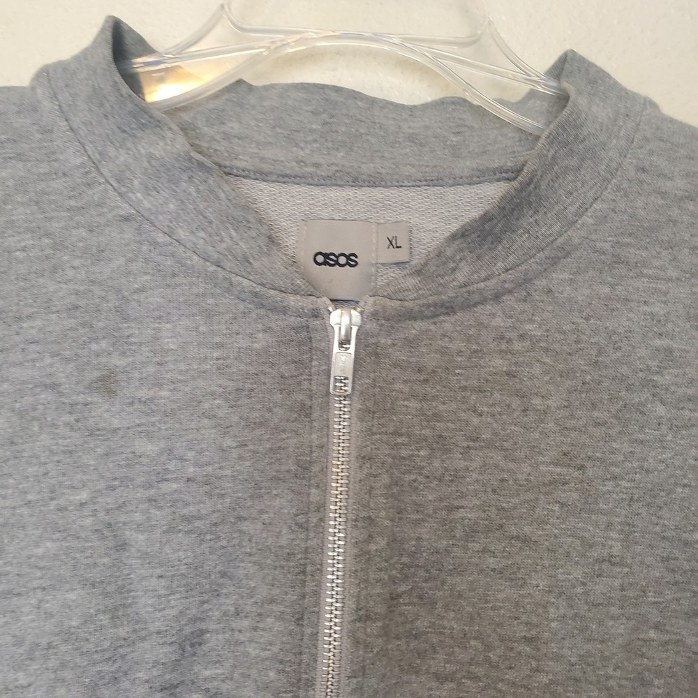 ASOS Mens XL Full Zip Sweatshirt Heather Gray Bomber Jacket Mock Neck Relax Fit - Picture 3 of 16